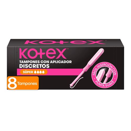 Tampones Kotex Discretos Super con Aplicador - 8 Uds