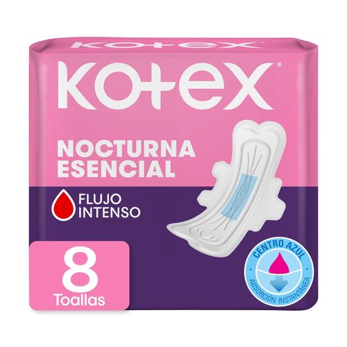 Toallas Femeninas Kotex Esencial Nocturna Con Alas - 8 Uds