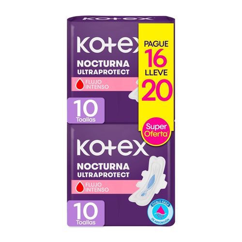 Toallas Femeninas Kotex Nocturna - Pague 16 Unidades Lleve 20 Unidades