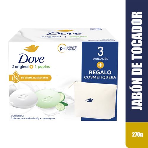 Jabón Corporal Dove original y fresh más cosmetiquera 3 pack - 270 g
