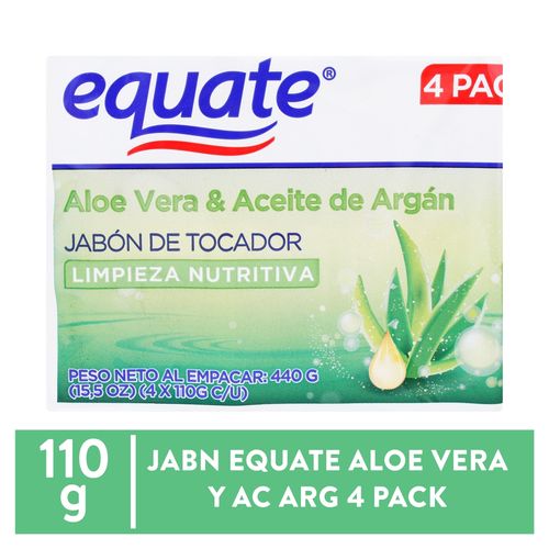Jabón de tocador Equate aloe vera & aceite de argán 4 Pack-  440 g