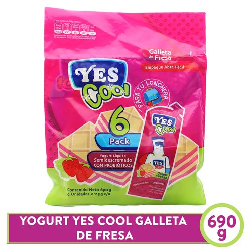 6 Pack Yogurt Yescool Galleta Fresa 6 90 g