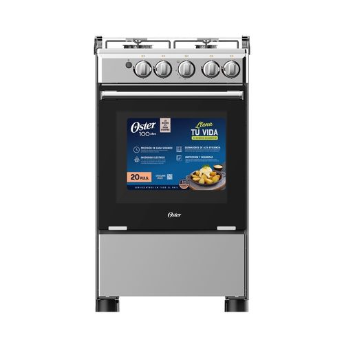 Cocina a gas Oster 4 quemadores con horno color gris OS GSGMI20 - 20 pulgadas