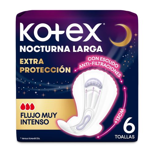 Toallas Femeninas Kotex Nocturna Extra Protección - 6 Unidades