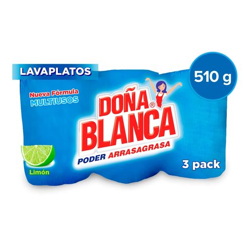 Lavaplatos multiusos Doña Blanca poder arrasagrasa limón sólido 3 pack - 510 g