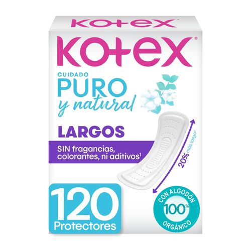Protectores Diarios Kotex Puro y Natural Largos - 120 Unidades
