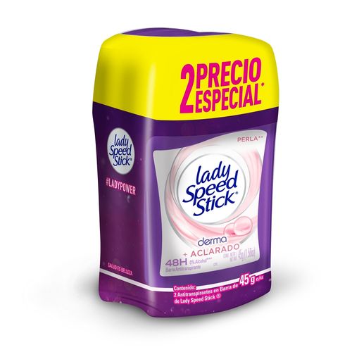 Desodorante Lady Speed Stick Derma + Aclarado Perla Barra 45g 2 Pack