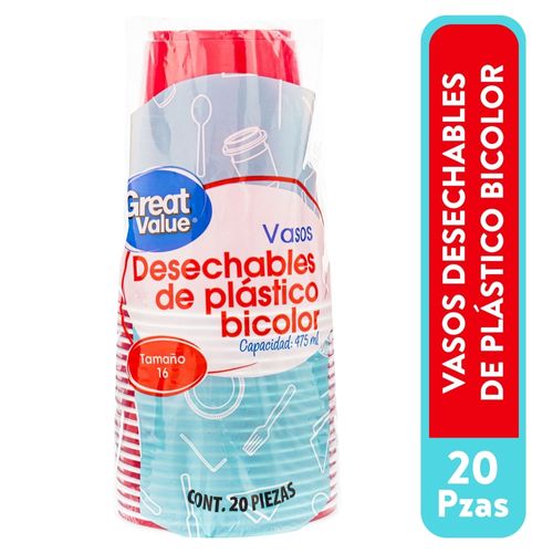 Vasos Great Value Desechables Bicolor No 16 - 20 Uds