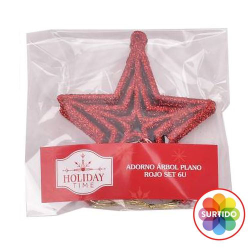 Adorno Holiday Time árbol plano rojo - 6 Uds