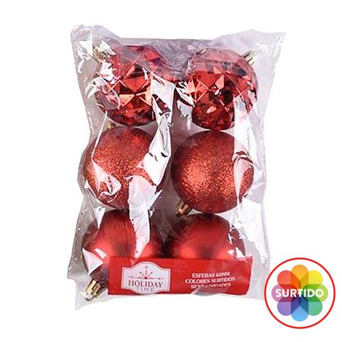 Esferas Holiday Time colores surtidos 60 mm - 6 Pzas