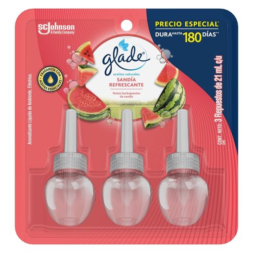 Aromatizante Glade Aceites Naturales Sandía Refrescante 3 Repuestos - 63ml