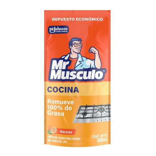 Desengrasante Mr. Músculo Limpiador Líquido para Cocina Naranja Repuesto 500 ml