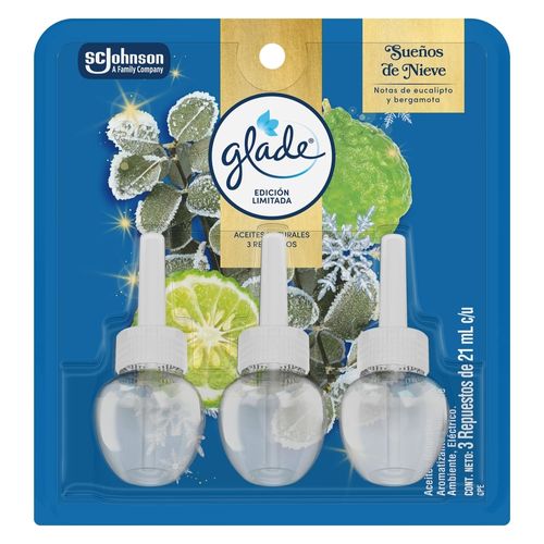 Aromatizante Glade Edición Limitada Aceites Naturales 3 Repuestos Sueños de Nieve - 63ml