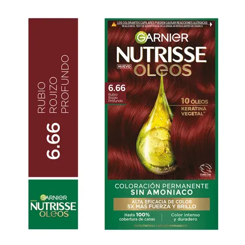 Tinte para el cabello Garnier Nutrisse Óleos Tono 6.66 Rubio Rojizo Profundo Sin Amoníaco