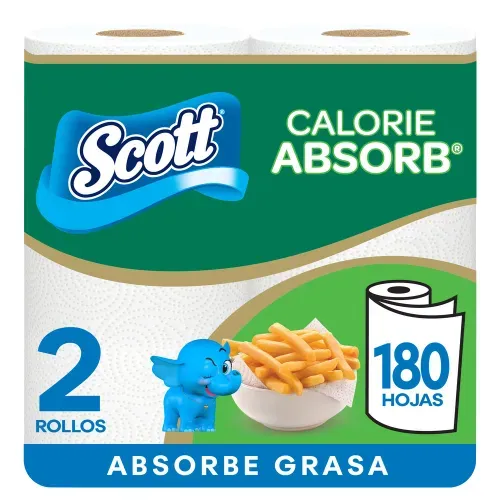 Toalla de Papel Desechable Scott Calorie Absorb 90 hojas - 2 Rollos