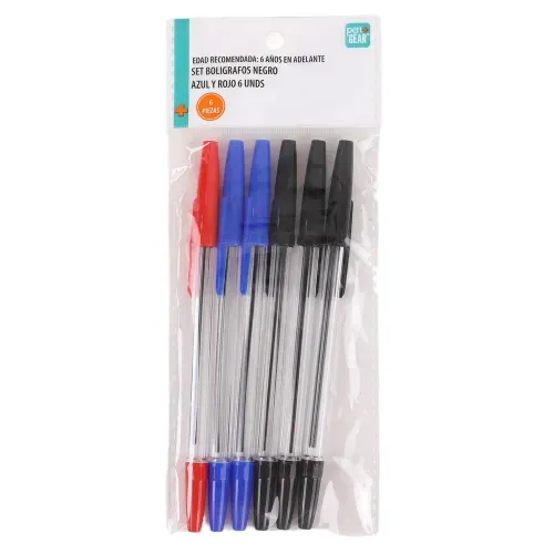 Lapiceros Pen Gear, set con colores rojo, azul y negro -6 pzas