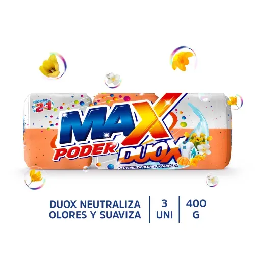 Jabón Max Poder Duox Naranja 3 pack 1,200 g