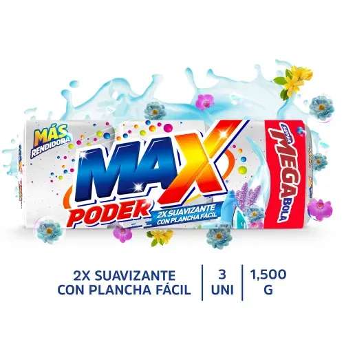 Jabón Max Poder Blanco 2 X Suavizante 3 pack Super mega Bola 1,500 g