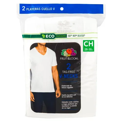 Camiseta Fruit Of The Loom Color Blanca Cuello V Talla S 2 Pack