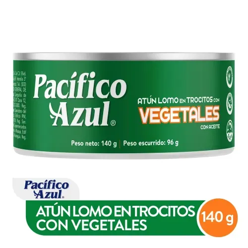 Atún Pacífico Azul trocitos en aceite de soya con vegetales - 140 g