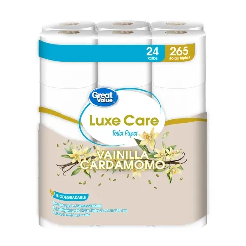 Papel Higiénico Great Value Luxe Care Edición Limitada 3 Ply - 24 Rollos