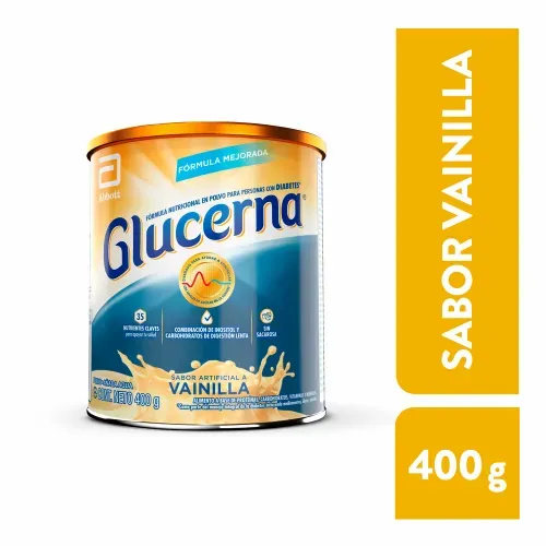 Complemento® Nutricional Glucerna- Vainilla, para  el control nutricional de los niveles de azúcar en la sangre.- 400 g