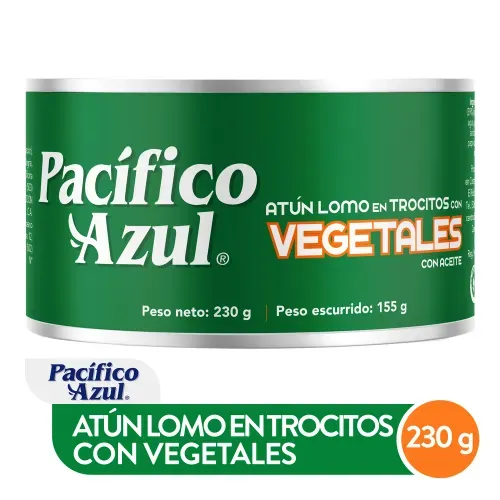 Atún Pacífico Azul trocitos en aceite de soya con vegetales - 230 g