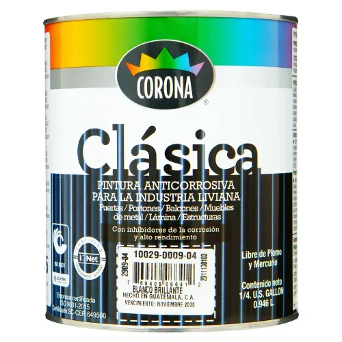 Pintura Corona Clásico Color Blanco Brillante Anticorrosivo - 946 ml