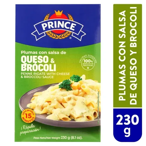 Pasta plumas Prince con salsa de queso y brócoli - 230 g