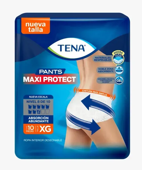 Ropa interior unisex tipo calzón Tena  Pants Maxi Protect  Absorción Abundante  Talla Extra grande - 10 piezas