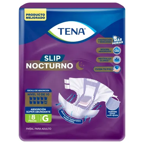 Pañales para adulto TENA Slip Nocturno Absorción Super Abundante Talla G - 8 piezas
