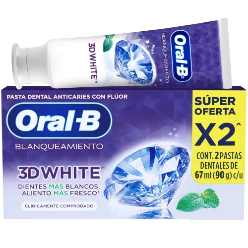 Pasta Dental Oral-B 3D White Blanqueadora - 2 uds de 67 ml c/u