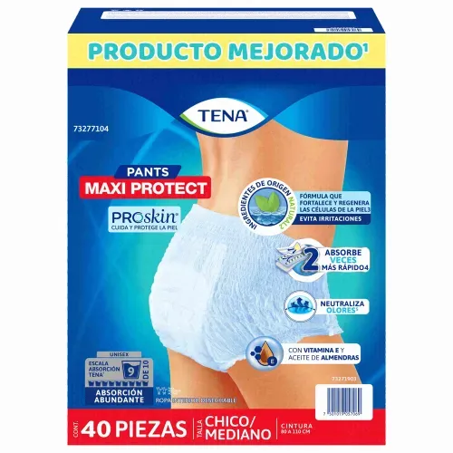 Ropa interior unisex tipo calzón Tena Pants Maxi Protect Absorción Abundante para tu día a día Talla Chico Mediano - 40 piezas