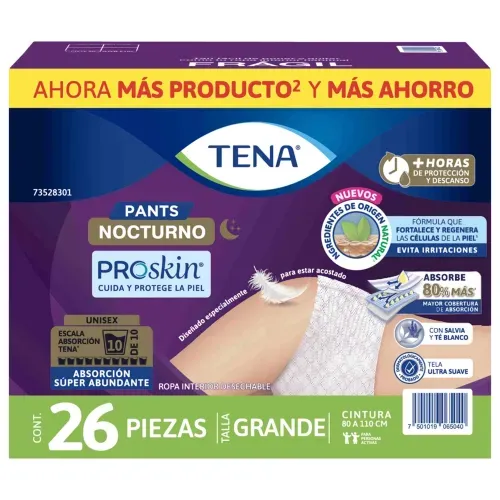 Ropa interior unisex tipo calzón Tena Pants Nocturno Absorción Abundante para la noche Talla G - 26 piezas