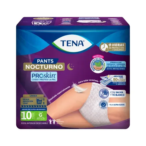 Ropa interior unisex tipo calzón Tena Pants Nocturno Absorción Abundante Talla G - 10 piezas