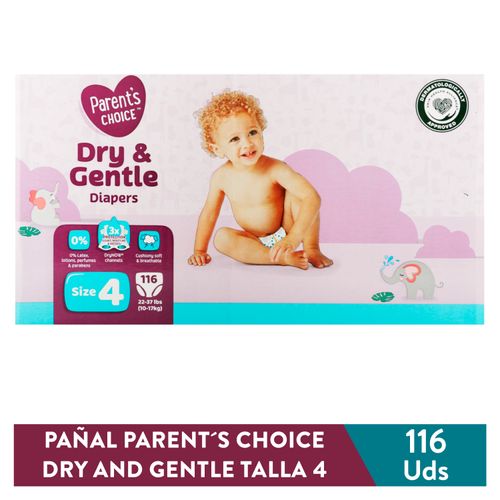 Pañales Parent's Choice Dry and Gentle T4 - 116 Uds
