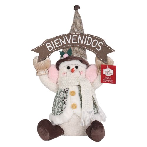 Muñeco de nieve Holiday Time decorativo sentado Navidad - 45 cm