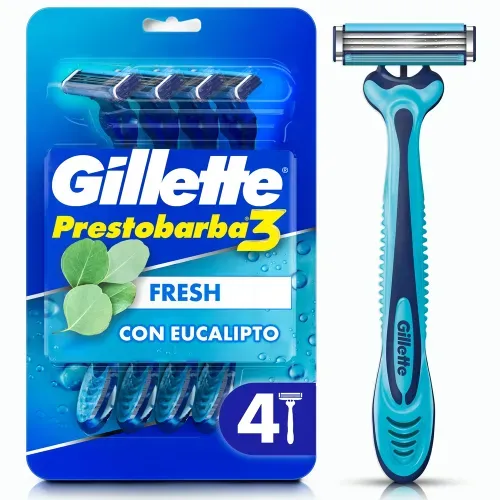 Máquina Afeitar Gillette Prestobarba3 Fresh Eucalipto 3 Hojas - 4 Uds