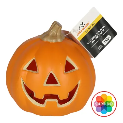 Calabaza Way To Celebrate iluminada con murciélago Halloween - 13 cm
