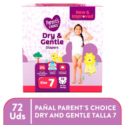 Pañales Parent's Choice Dry and Gentle Talla 7 - 72 Uds
