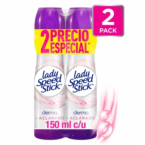 Desodorante Antitranspirante Lady Speed Stick Derma + Aclarado Perla Aerosol 91 g 2 Pack