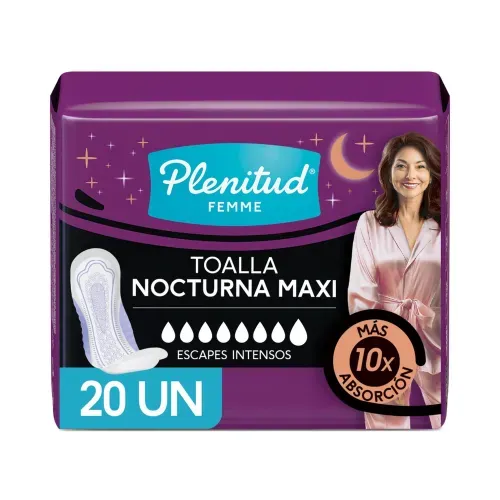 Toallas para Incontinencia Plenitud Femme Maxi Nocturna - 20 Unidades