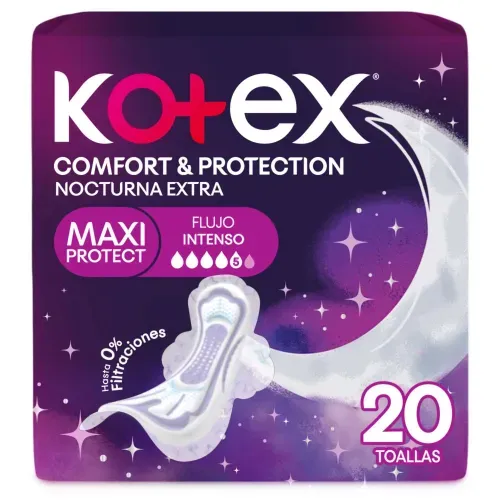 Toallas Femeninas Kotex Nocturna Extra Maxi - 20 Unidades