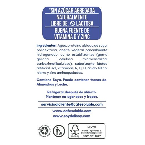 Bebida De Soya Delisoy Deslac Sa 1000ml