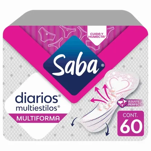 Protectores Diarios® Saba® Multiestilos® Multiforma para flujo vaginal - 60 piezas
