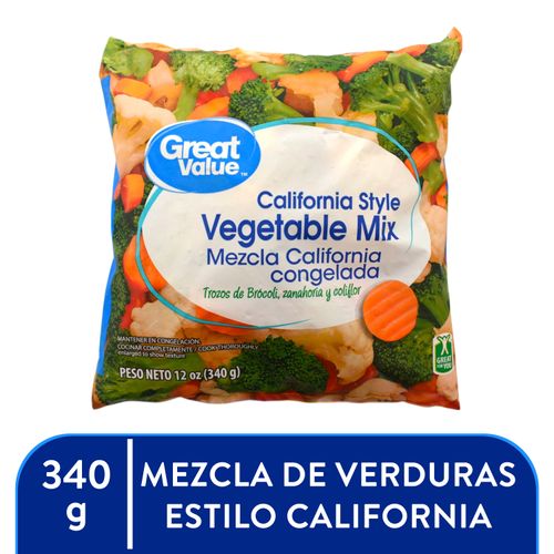 Mezcla California (Brócoli, Coliflor, Zanahoria) Congelado Great Value - 340 g