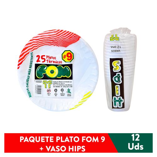 Plato Fom 9 Pequeño Mas Vaso Hips - 12 Unidades