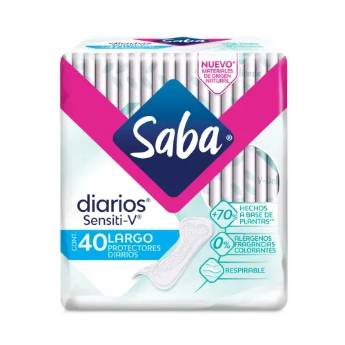 Protectores ® Saba® Sensiti-V® Largos para flujo vaginal - 40 piezas​