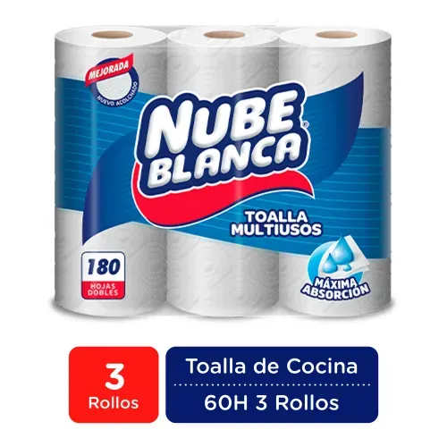 Toalla Nube Blanca Cocina 60 hojas - 3 Rollos