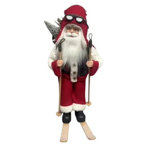 Santa Holiday Time esquiando de tela Navidad - 23 cm